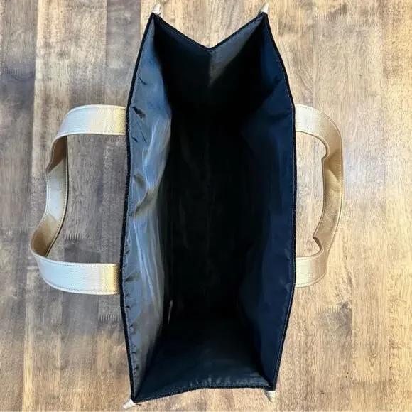 Jimmy Choo Parfums Tote Bag Black Velvet Gold Metallic Sparkle Drop Handle - Picture 9 of 10